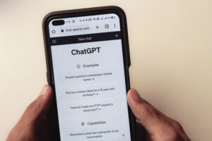Image of the ChatGPT welcome screen on a mobile phone