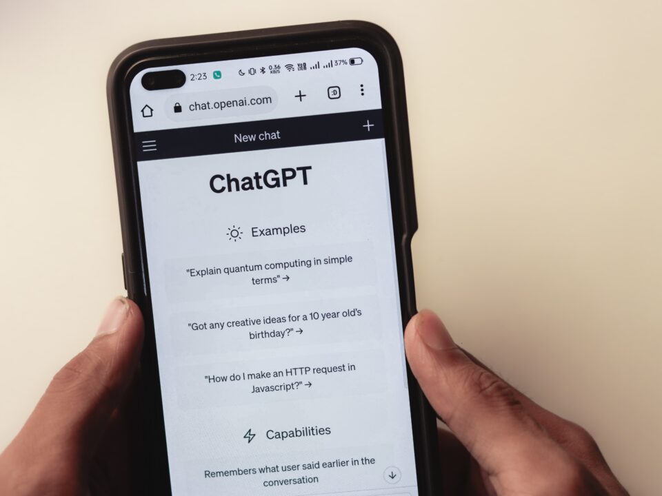 Image of the ChatGPT welcome screen on a mobile phone